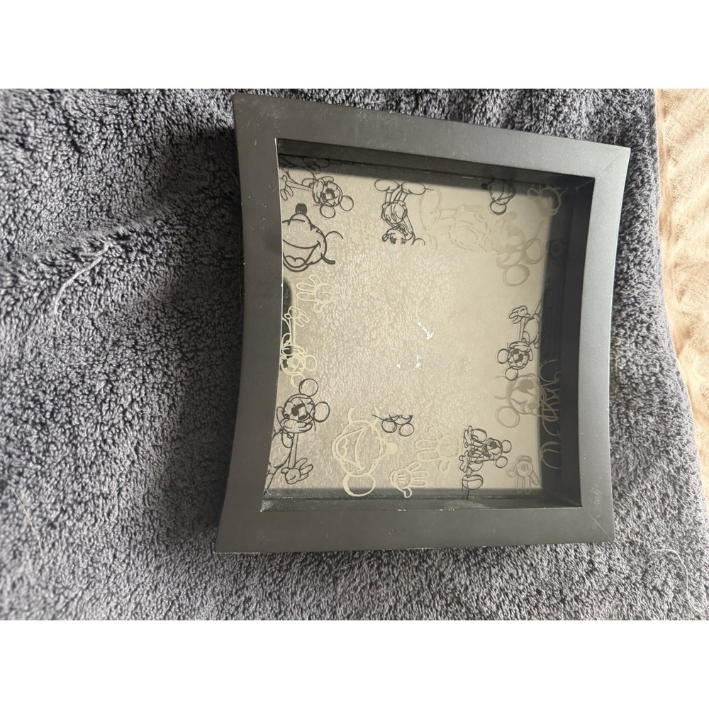 Disney Mickey Mouse printed on glass, black picture frame 7x7, 2 glass panes